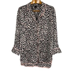 Victoria's Secret Silk Pajama Top Womens M Pink Leopard Animal Print Sleep Shirt